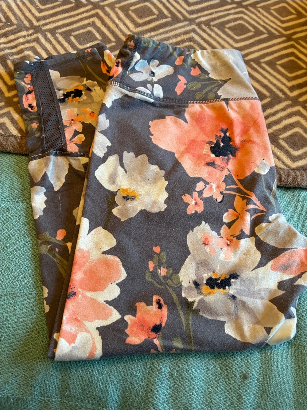 Floral Print Leggings in Charcoal and Coral
